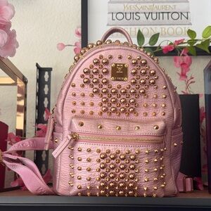 MCM Pink Studded Stark Mini Leather Backpack